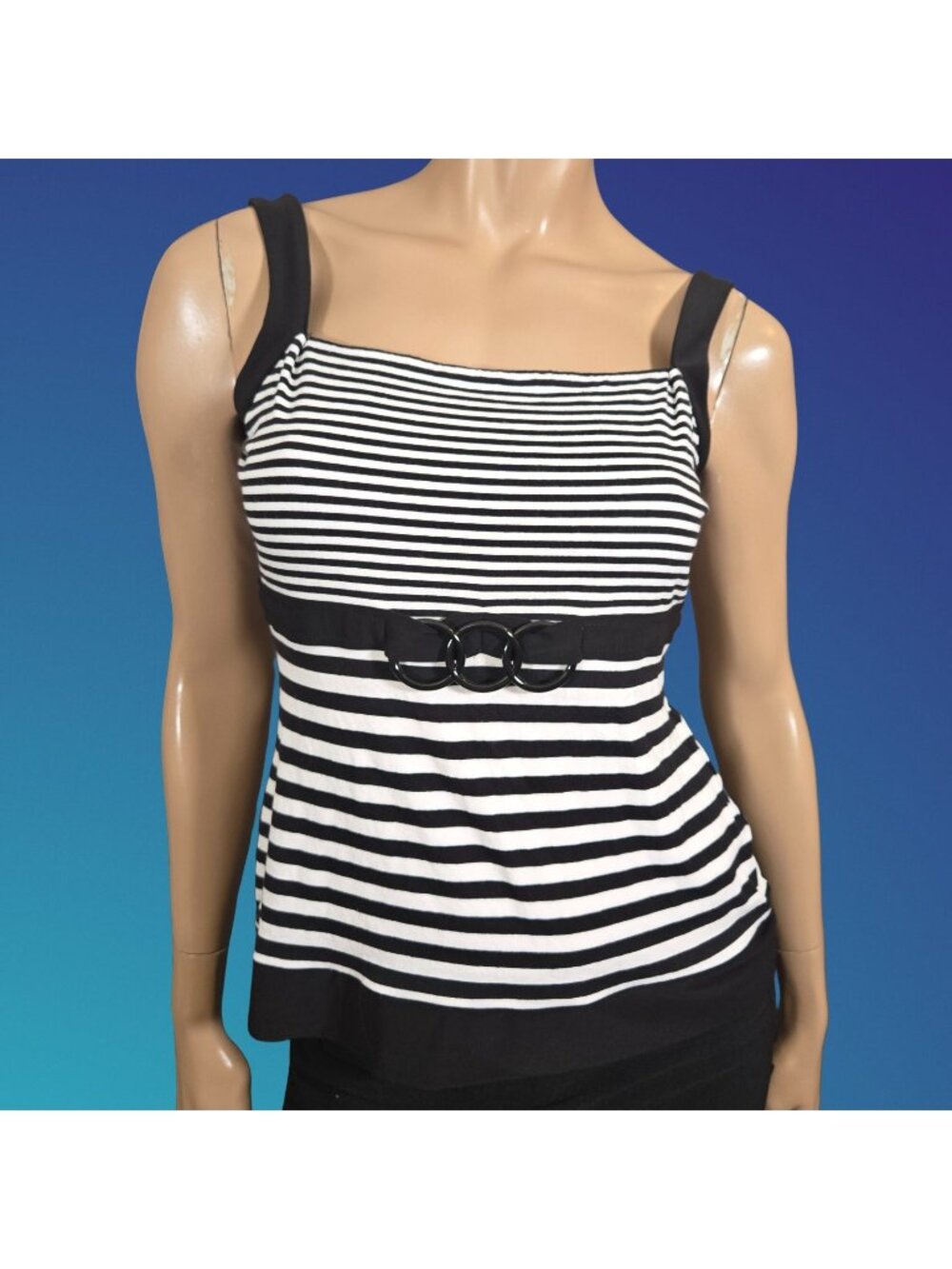 Vintage 90s Joseph Ribkoff Black White Striped Tank Top Size 12 Retro Mod
